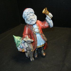 Santa Ringing In Christmas with Reindeer Matte Ceramic Figurine  9 in Tall